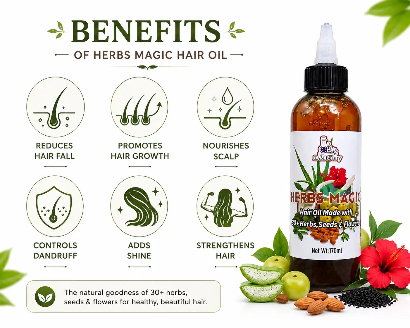 HERBS MAGIC Herbal Hair Oil - 170ml - Image 3