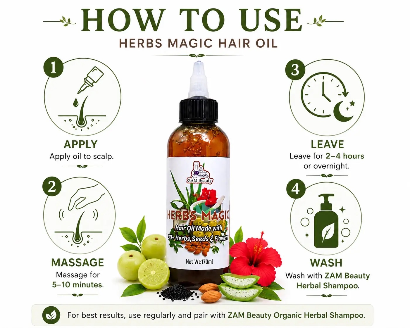 HERBS MAGIC Herbal Hair Oil - 170ml - Image 4