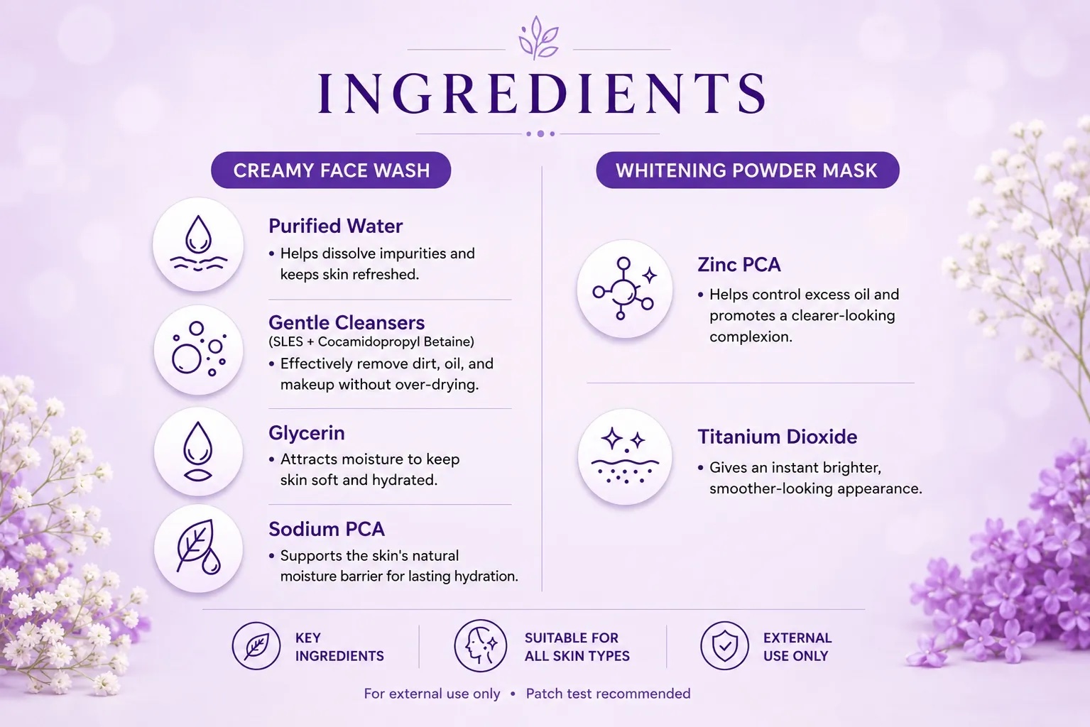 SNOW WHITE GLOW BUNDLE - Creamy Facewash (100ml) - Whitening Powder Mask (50gms) - Image 3