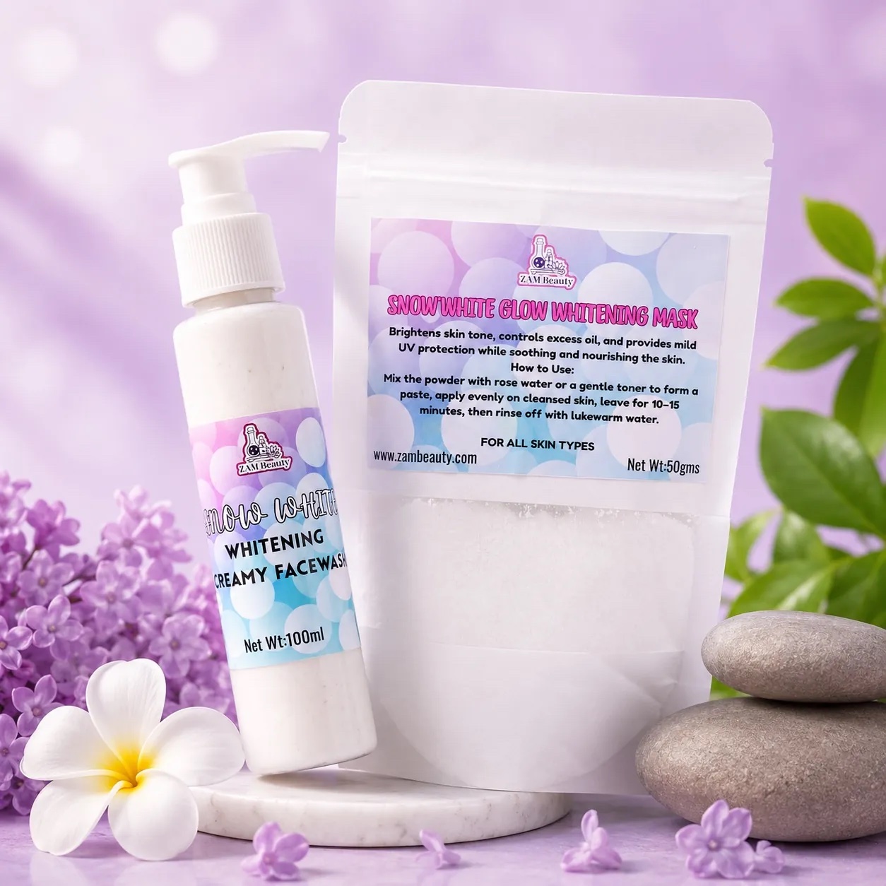SNOW WHITE GLOW BUNDLE - Creamy Facewash (100ml) - Whitening Powder Mask (50gms)